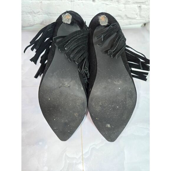 Nine West Fireball Womens Size 8M Black Fringed Bootie Heels - Picture 7 of 8